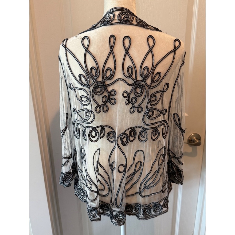 Black Embroidered Mesh Cardigan Floral Embroidery 1 Button Whimsigoth